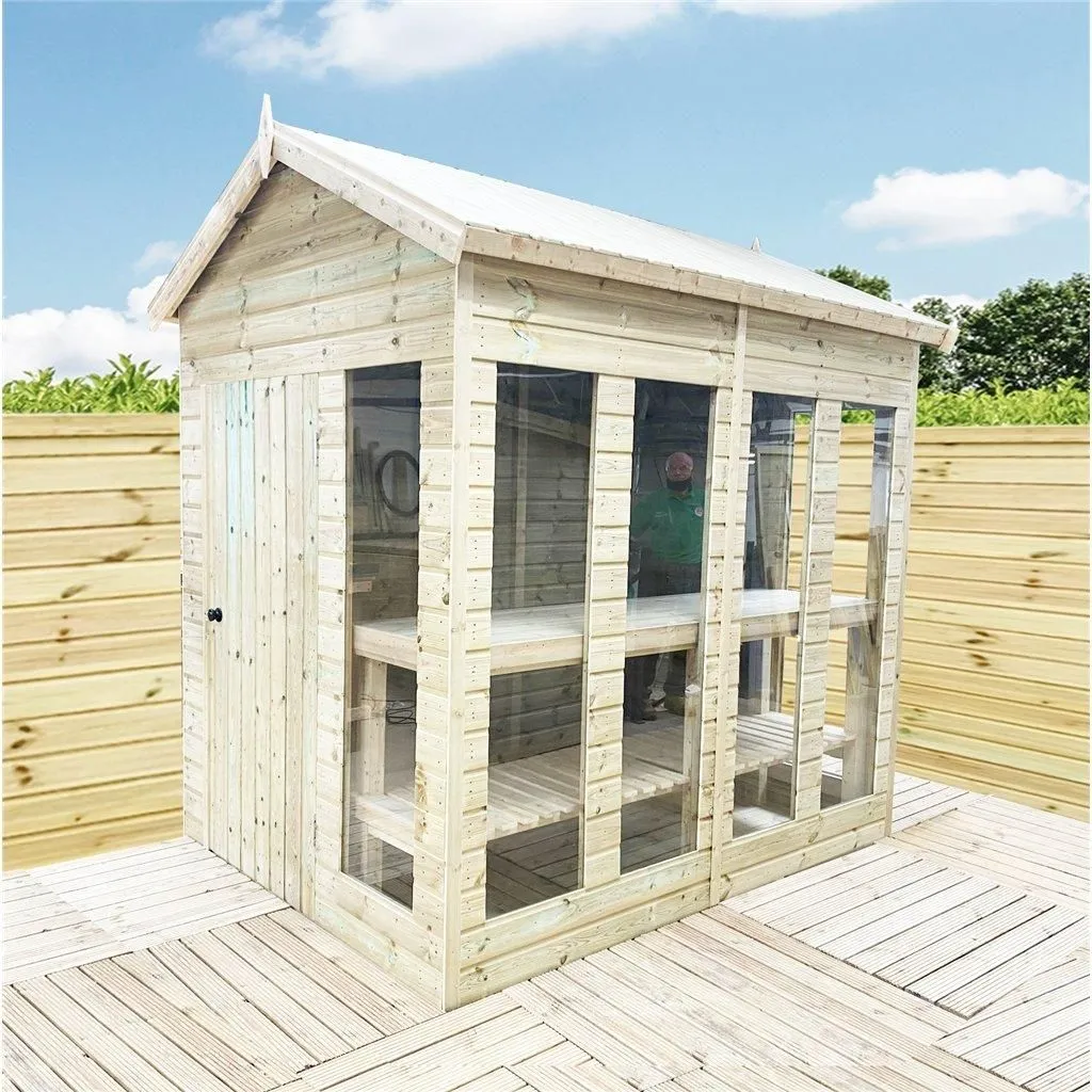 Marlborough 16 x 10 Pressure Treated Apex Potting Shed & Bench in Natural