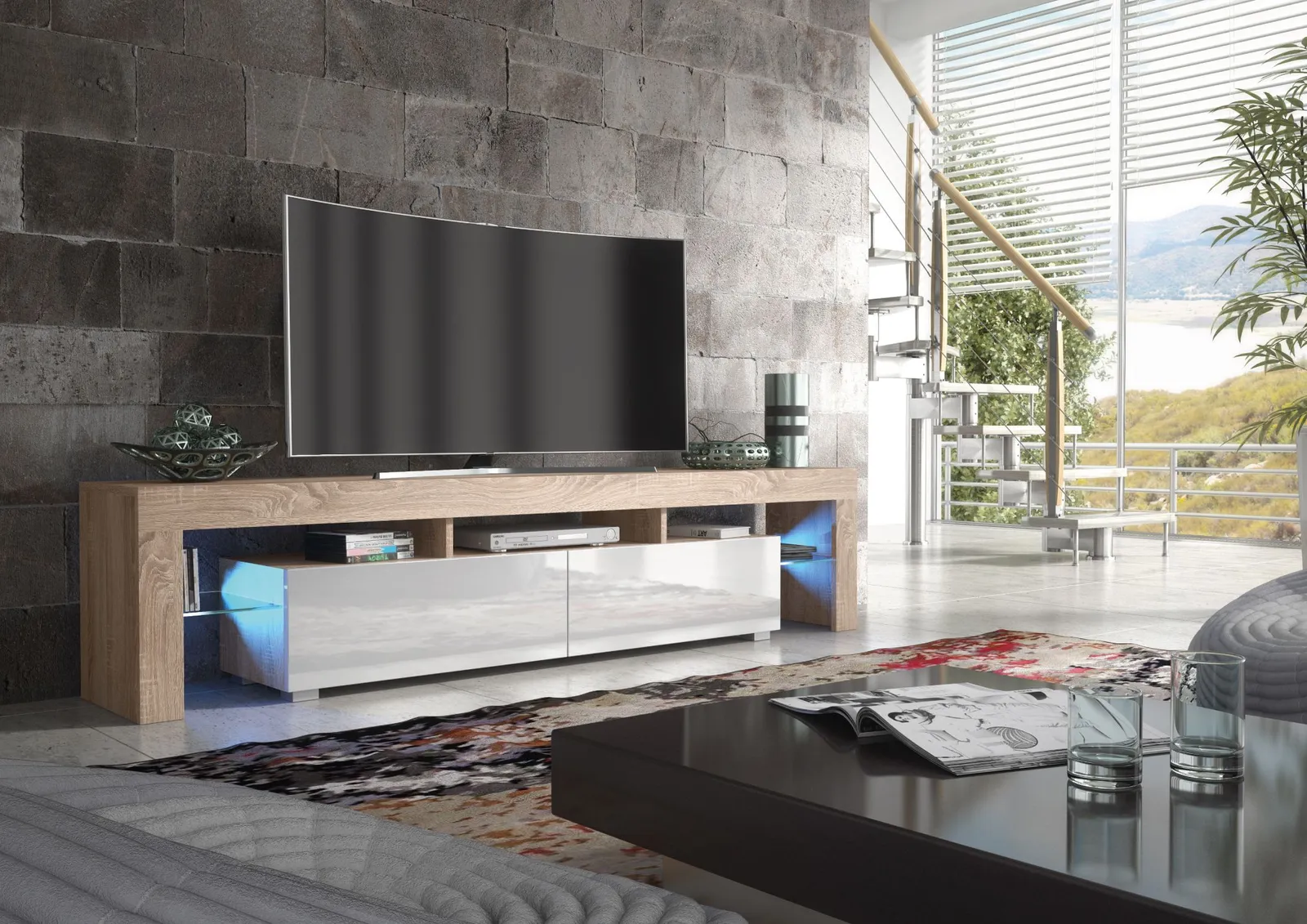 Creative Furniture TV Unit 200cm Sideboard Cabinet Cupboard TV Stand in Light Oak 4
