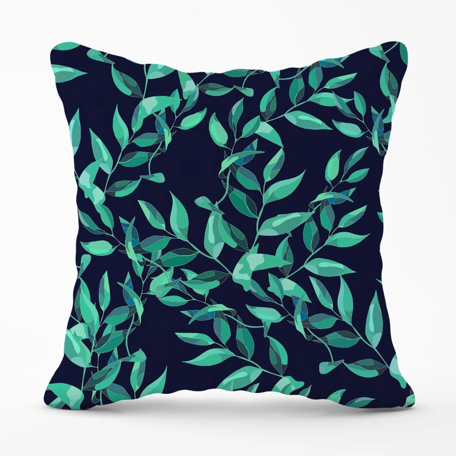 Warren Reed - Designer Delicate Green Foliage Outdoor Cushion in Blue