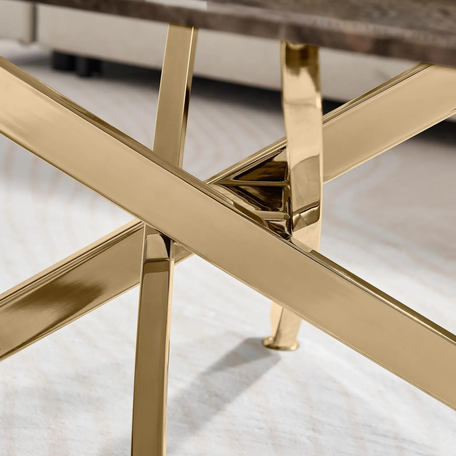 FurnitureboxUK Leonardo Rectangular Marble Effect Glass Top Coffee Table With Gold Metal Starburst Legs in Grey 5