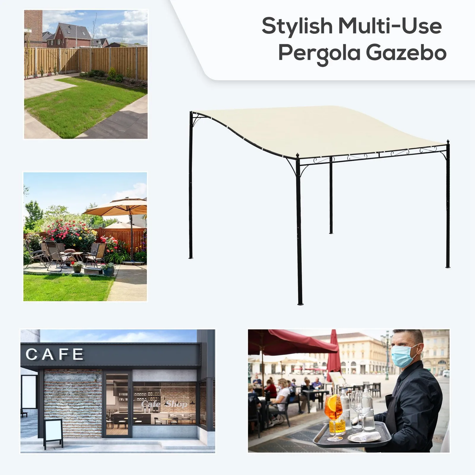 OUTSUNNY 3 x 3M Wall Mounted Awning Free Stand Canopy Shade Garden Porch Pergola in Beige 4