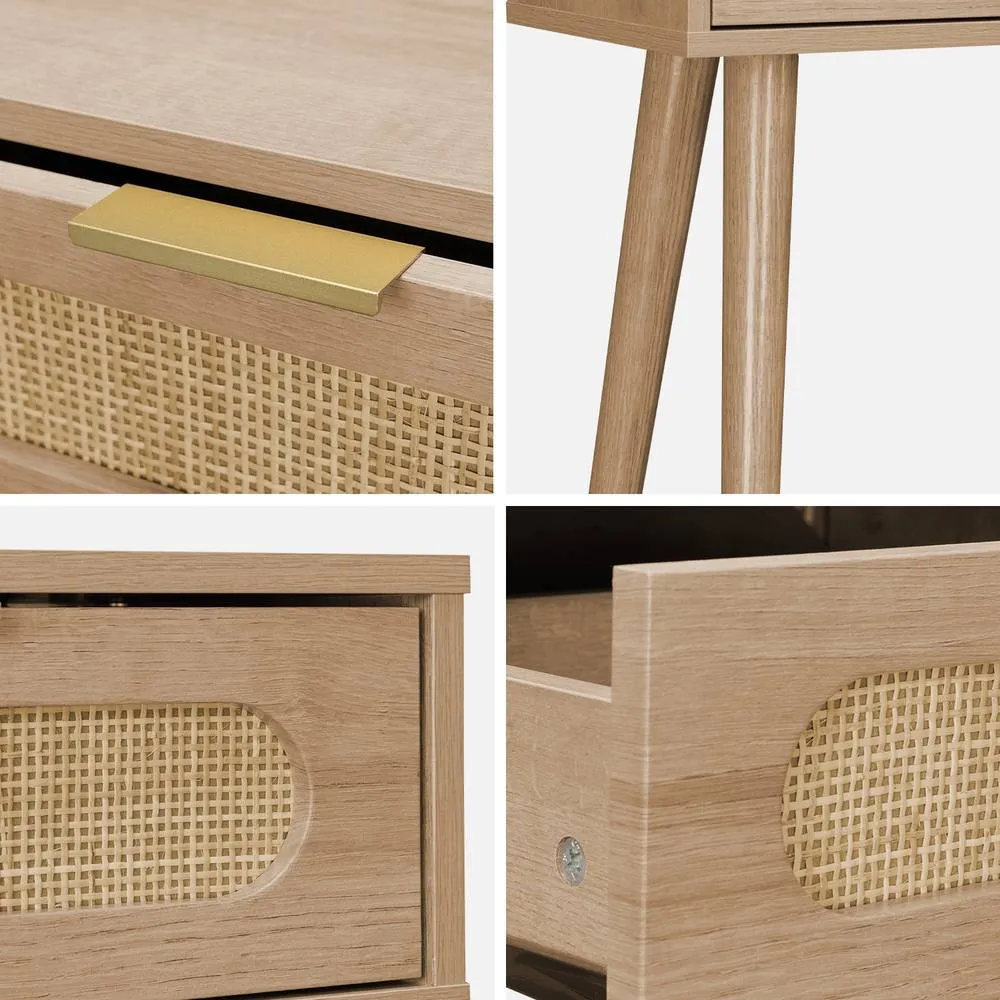 sweeek 100cm Wood & Cane Rattan Console Table in Light Brown 4