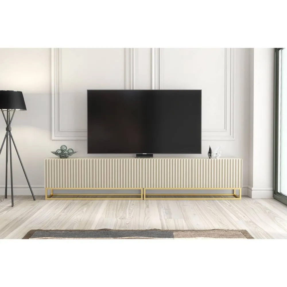 Creative Furniture Ripple Duo TV Unit 200cm - Cashmere Warm Beige Taupe Finish with Gold 2