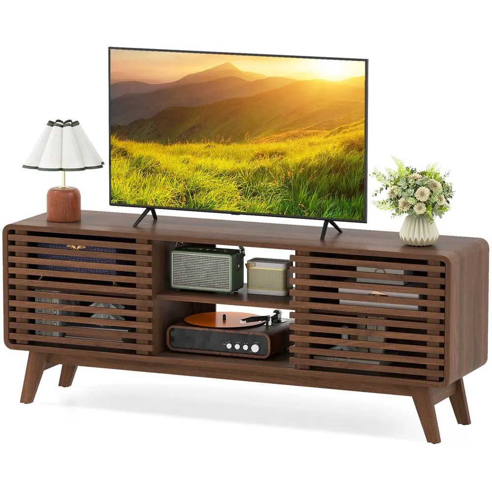 Costway Entertainment Center TV Stand for TVs up to 65" with Sliding Doors in Brown 5