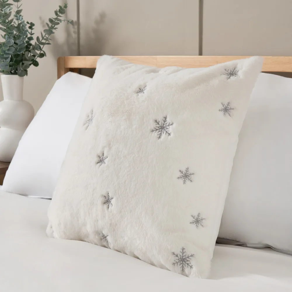 Christmas Sparkling Snowflakes Cushion, White