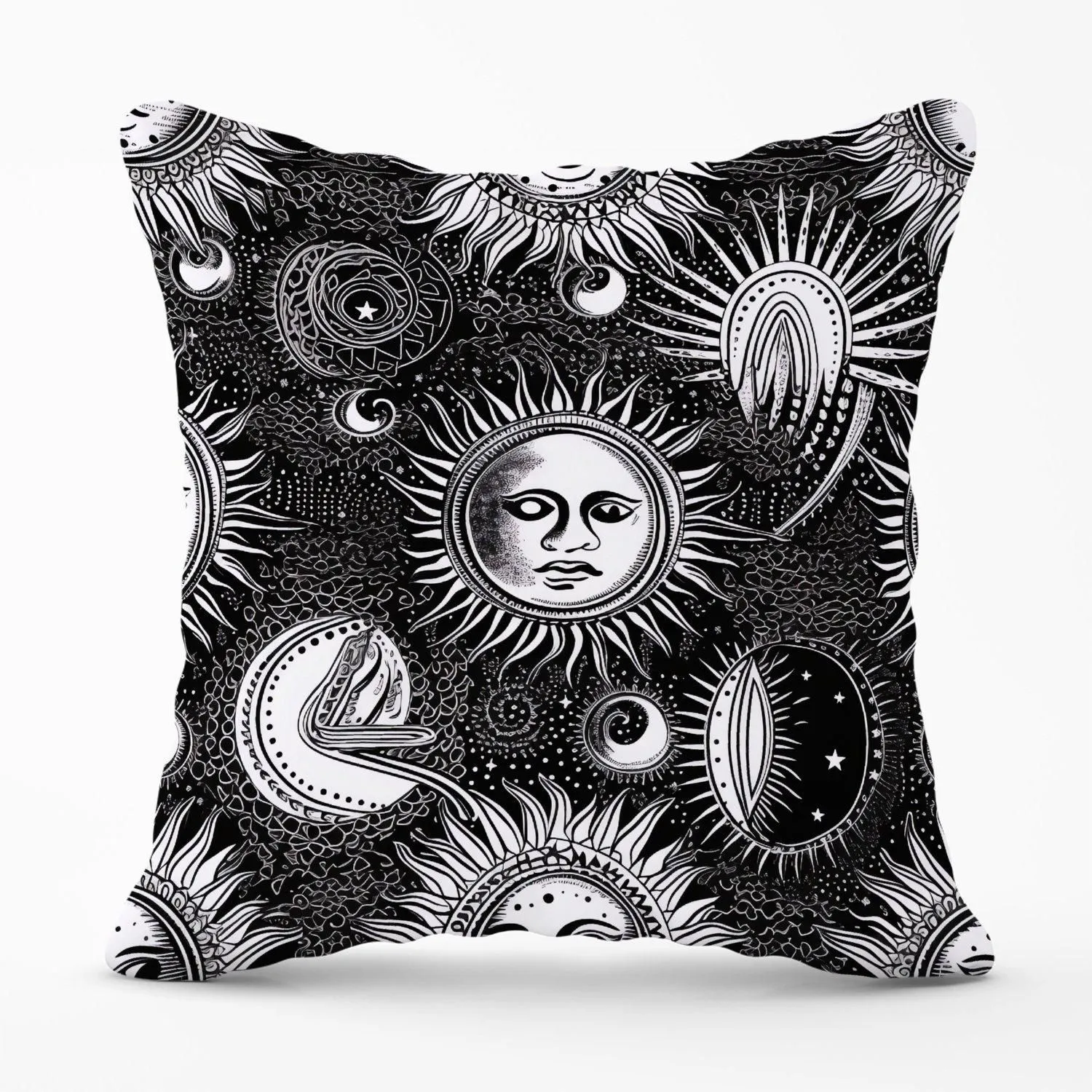 Warren Reed - Designer Moon & Sun Black White Outdoor Cushion
