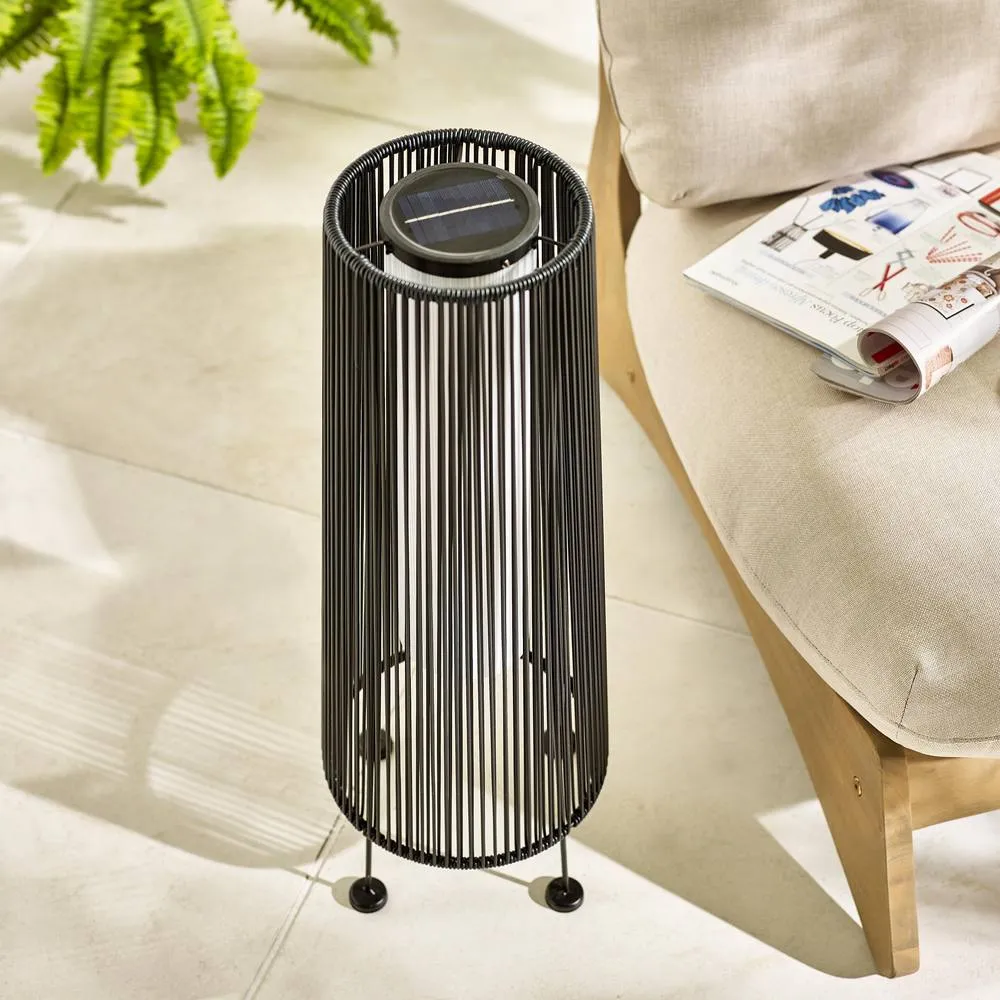 FurnitureboxUK Naples Black Rattan Large Solar Outdoor Lantern 2