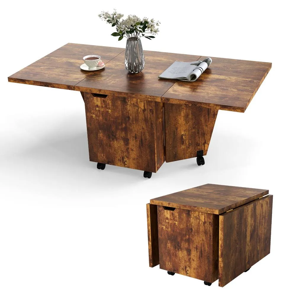 Costway 120cm Extendable Center Table Foldable Coffee Table w/Storage in Walnut 6