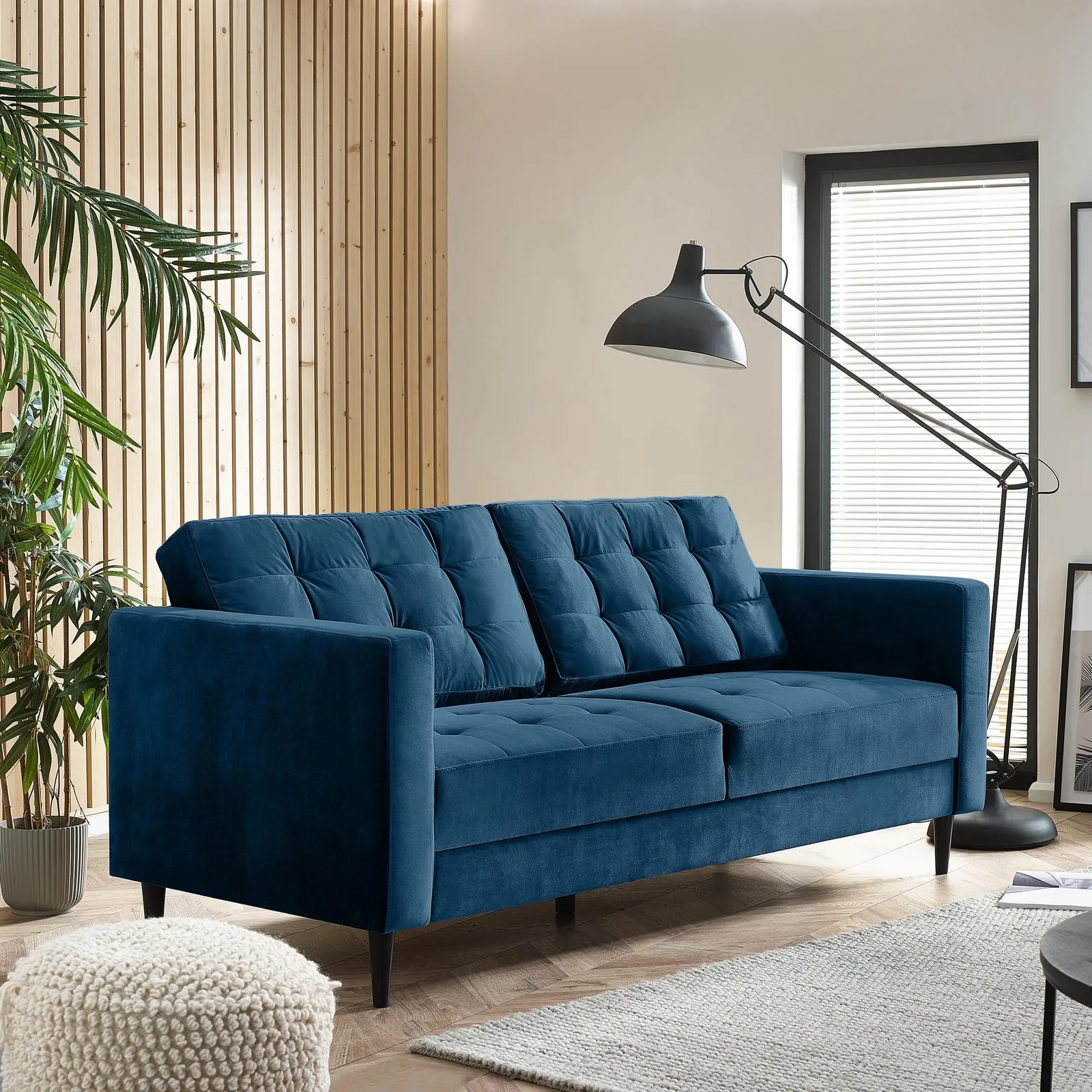 FurnitureboxUK Jade 3-Seater Soft Touch Velvet Sofa With Solid Wood Frame in Navy 1