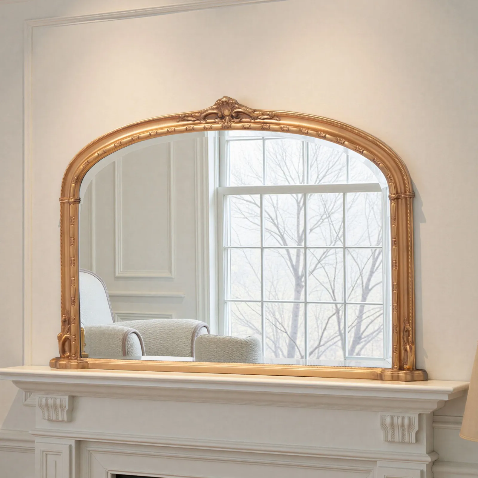Yearn Mirrors Overmantle Mirror Arched 127(w) x 89cm(h) Victorian Mirror in Gold 2
