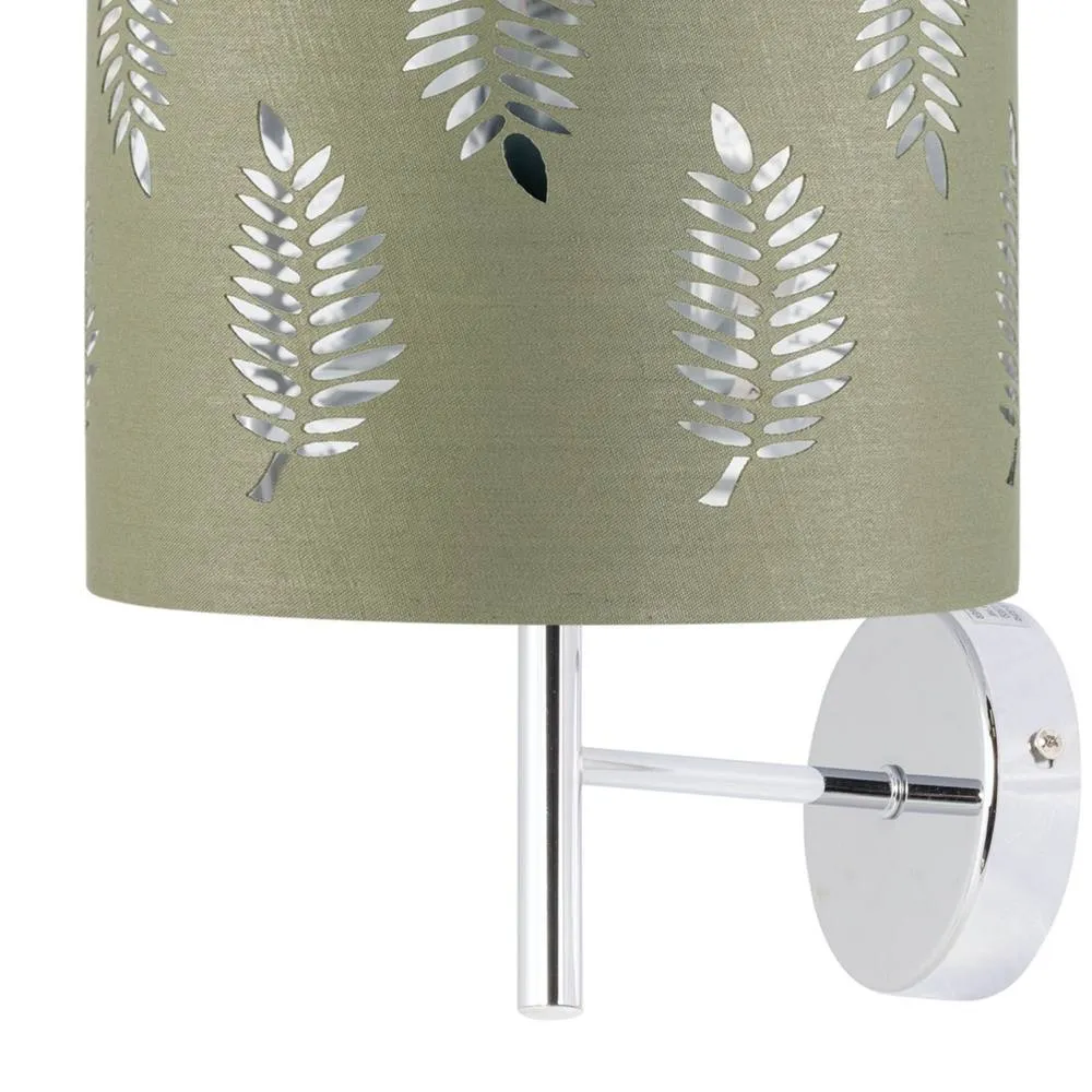 First Choice Lighting Set of 2 Brea - Chrome Wall Lights with Sage Green Fern Shades in Silver 3