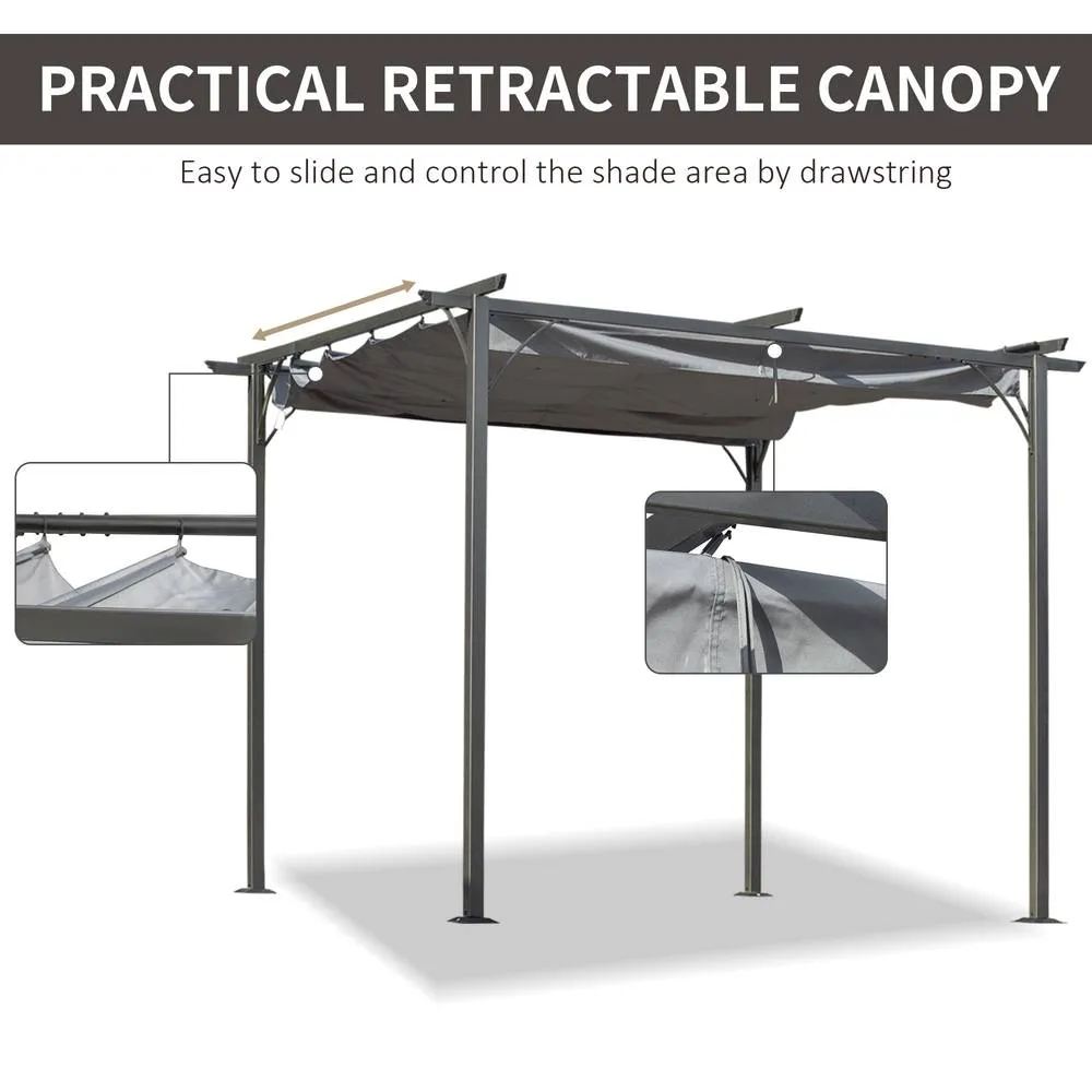 OUTSUNNY 3x3m Outdoor Pergola Metal Gazebo Porch Awning Retractable Canopy in Grey 5