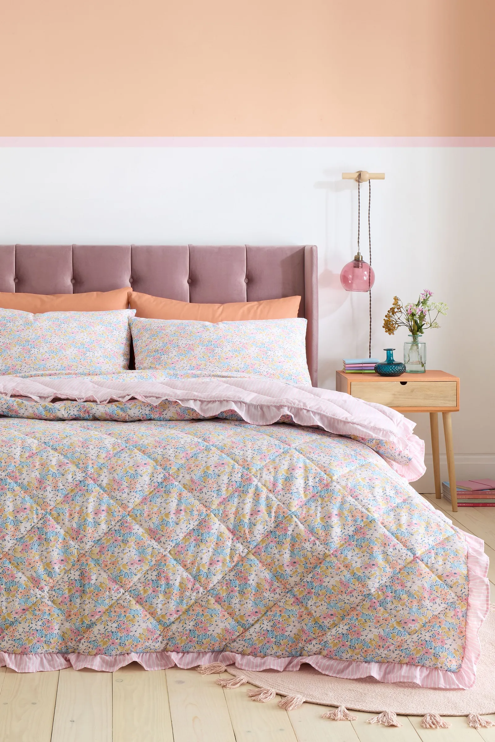 Catherine Lansfield 'Darcy Floral' Reversible Bedspread in Pink
