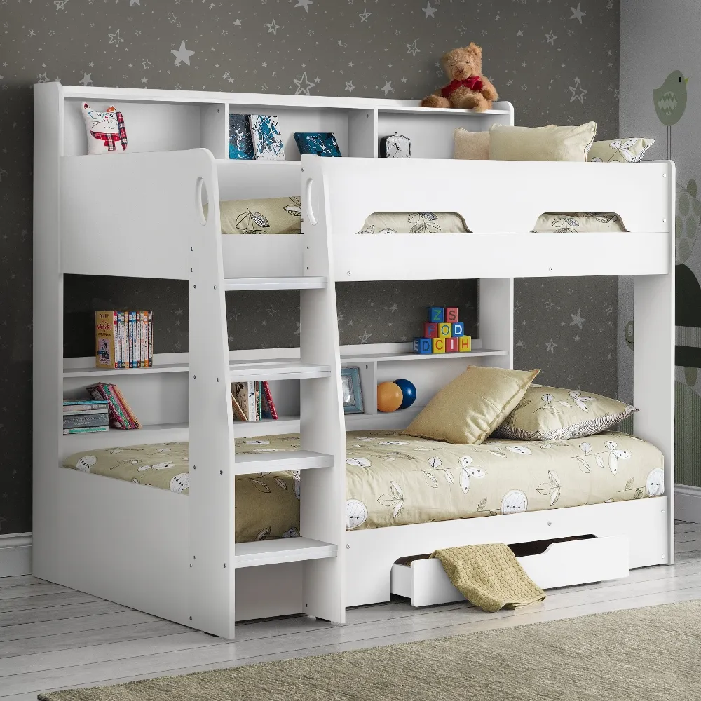 Orion - Single - Kids Bunk Bed - Storage - White - Wood - 3ft - Happy Beds 1
