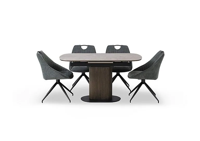Petra Pop Up Extending Dining Table and 4 Swivel Chairs - 140-cm - Green