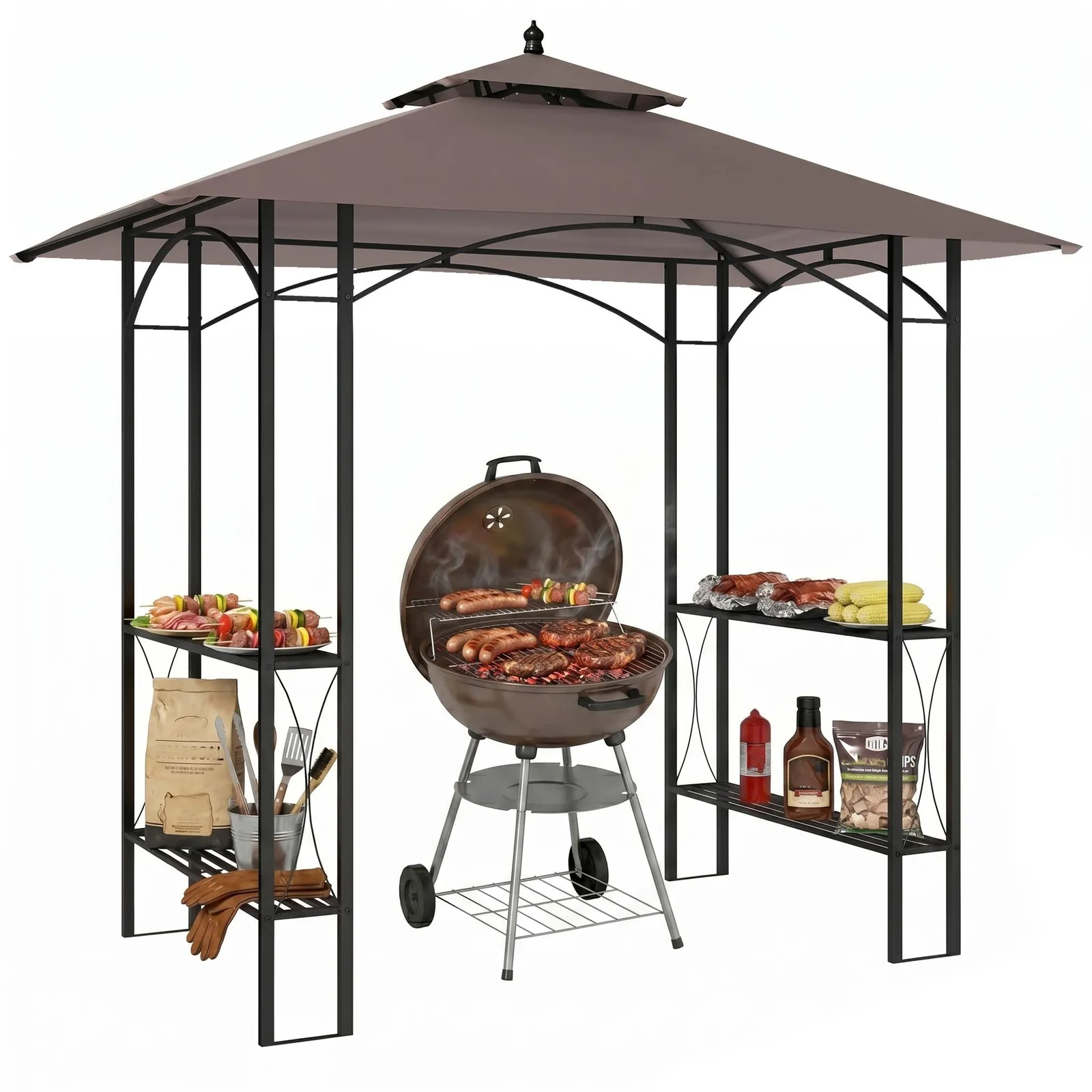 OUTSUNNY 2.5x1.5m BBQ Tent Canopy Patio Outdoor Awning Gazebo Sun Shelter in Brown 2