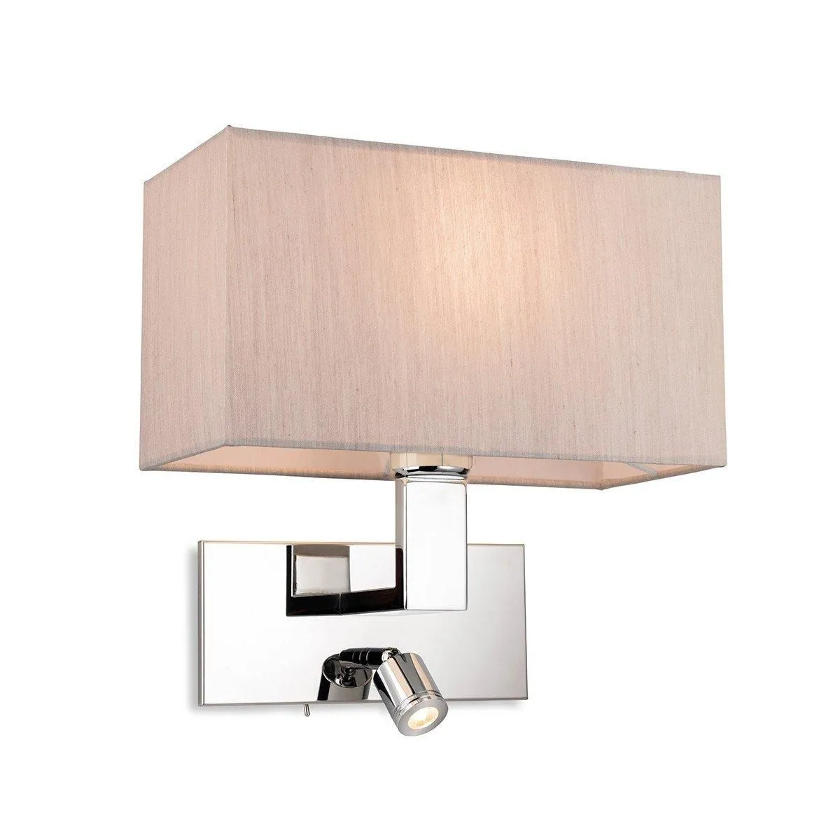 Netlighting Raffles Wall Lamp with Adjustable Switched Reading Light Chrome with Oyster Shade in Grey