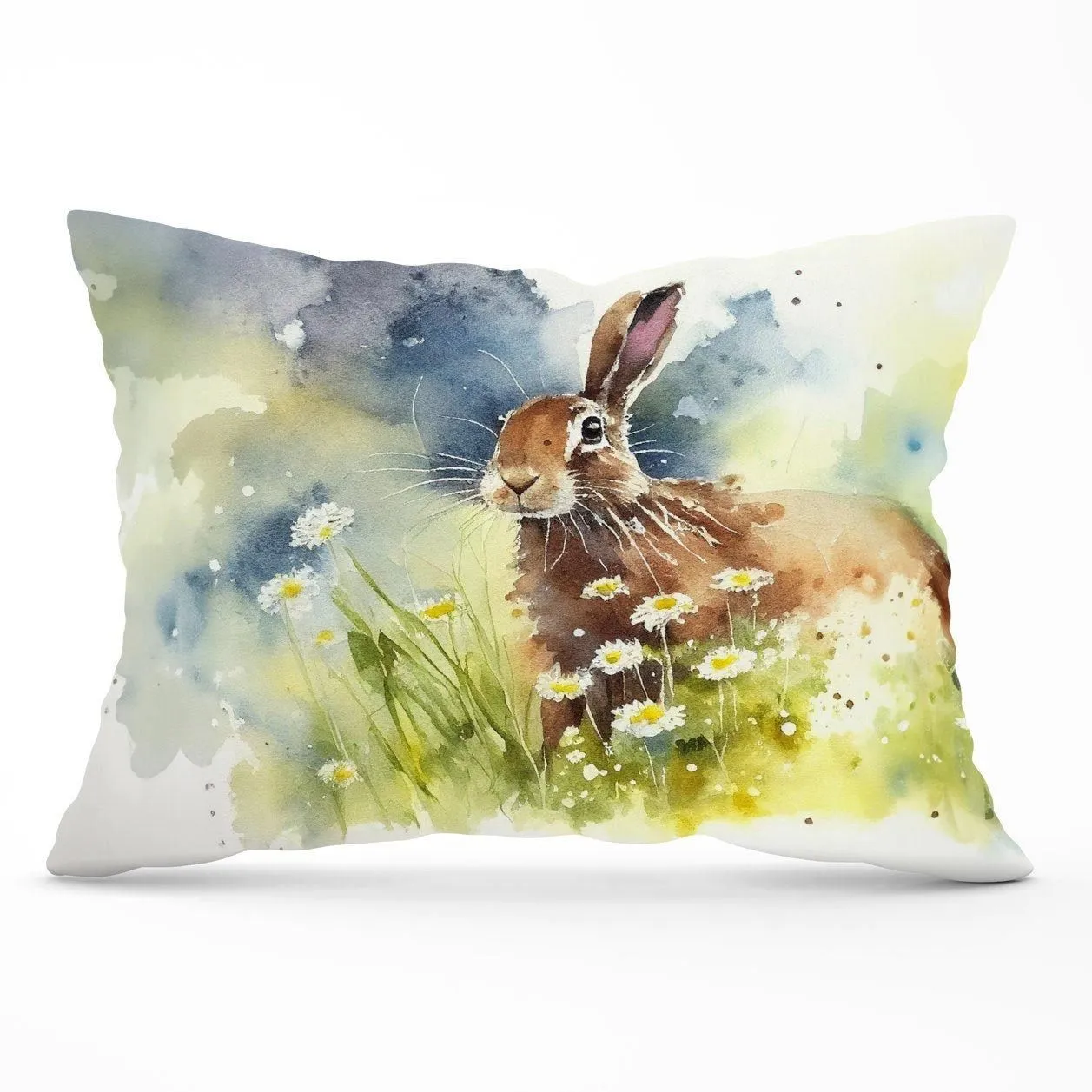Warren Reed - Designer Hare & Daisies Watercolour Cushions in Brown