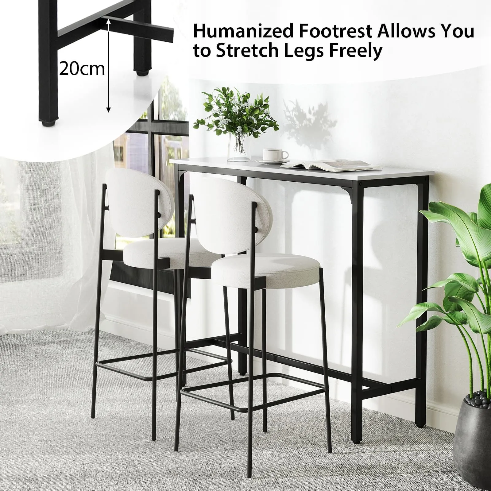 Costway 120cm Bar Table Counter Height Table with Footrest in White 3