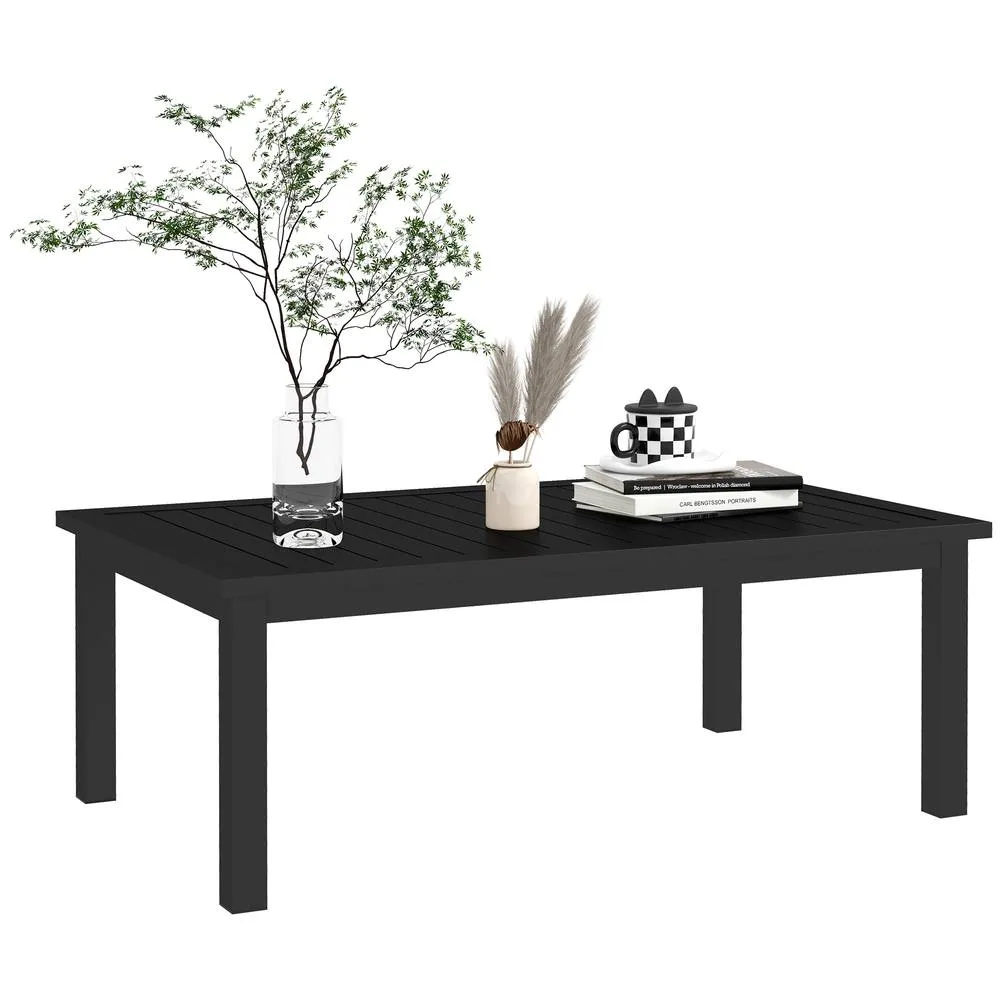 OUTSUNNY Aluminium Outdoor Coffee Table Patio Table with Slat Top, Black 2