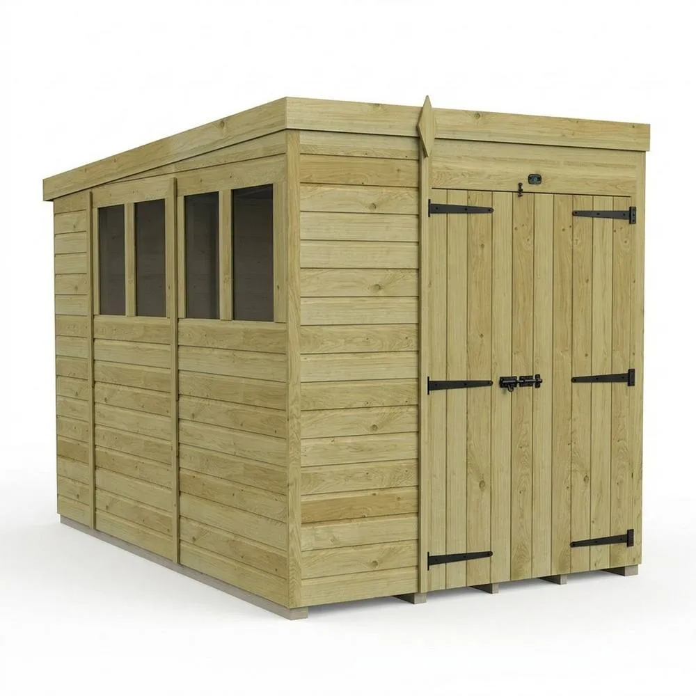 Buttercup Farm 6ft x 10ft Pent Garden Shed Double Door With Windows - Timber in Brown