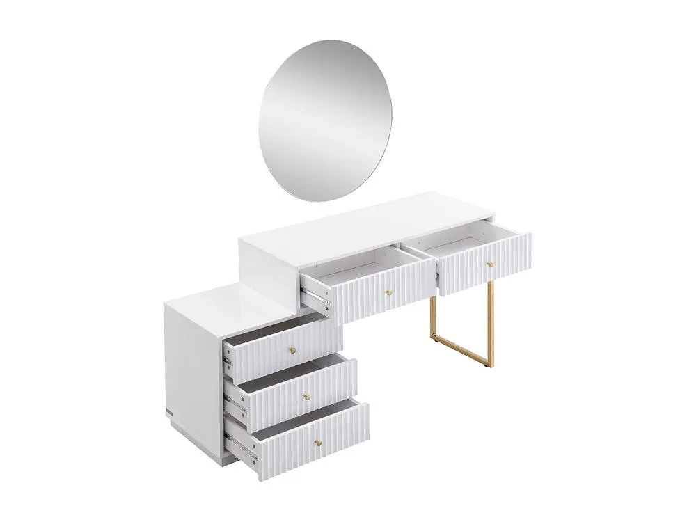 Vente-unique Dressing Table With Mirror - 5 Drawers - White & Gold - PEROLIA 6