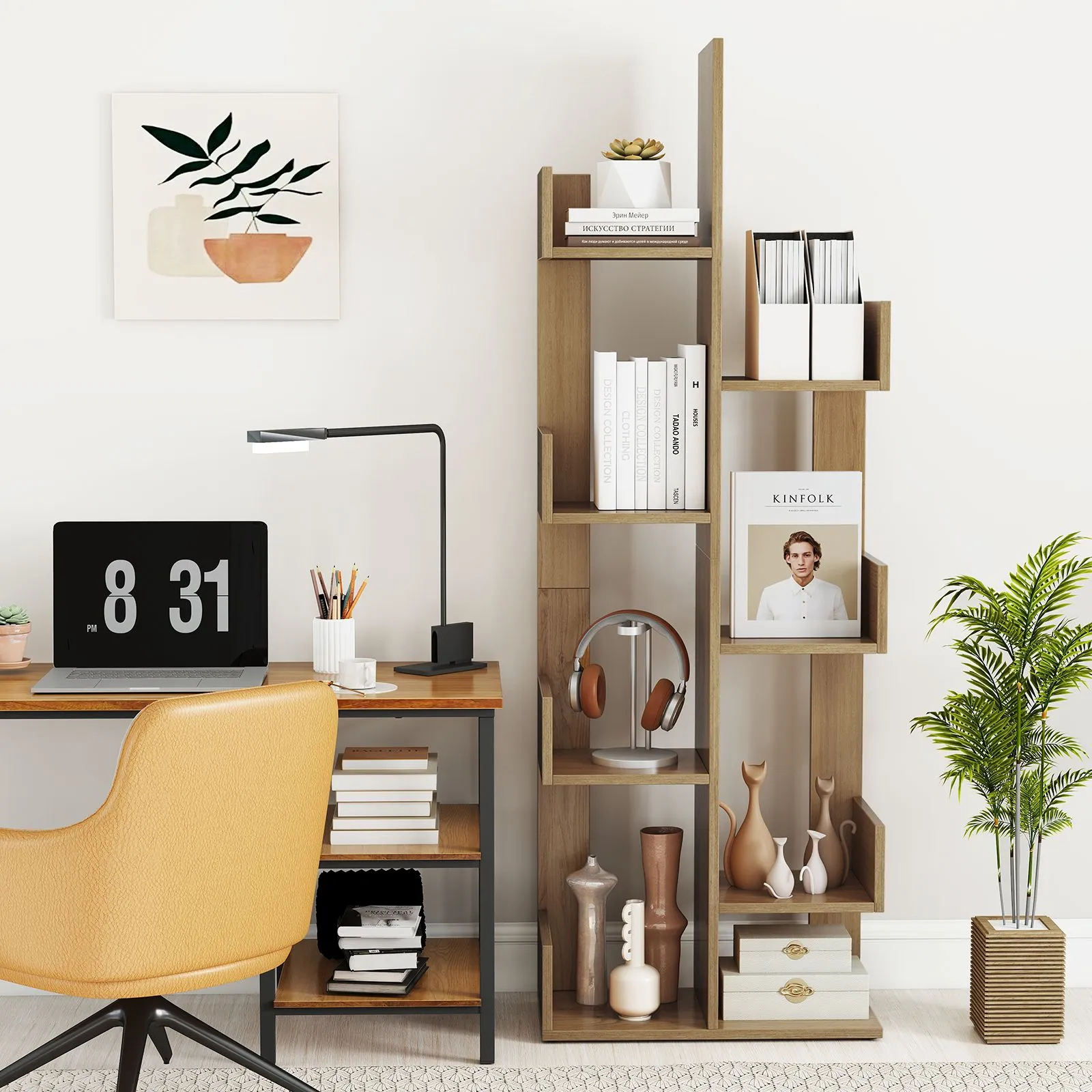 Costway 8-Tier Bookcase Multipurpose Bookshelf Freestanding Bookcase in Natural 5