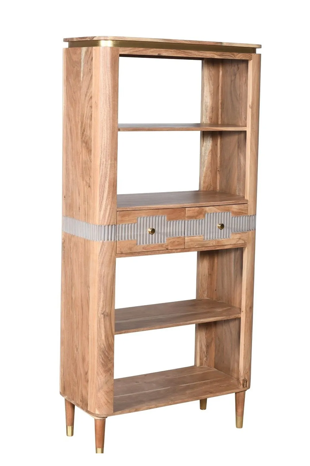 IH Design Alicia Acacia Wood 2 Drawers Large Open Bookcase in Grey 3