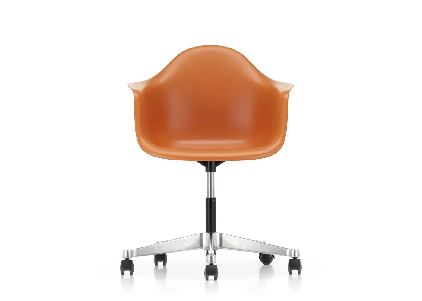 Vitra Eames PACC Armchair New Height Rusty Orange Alumimium Base Hard Floor Castors 1