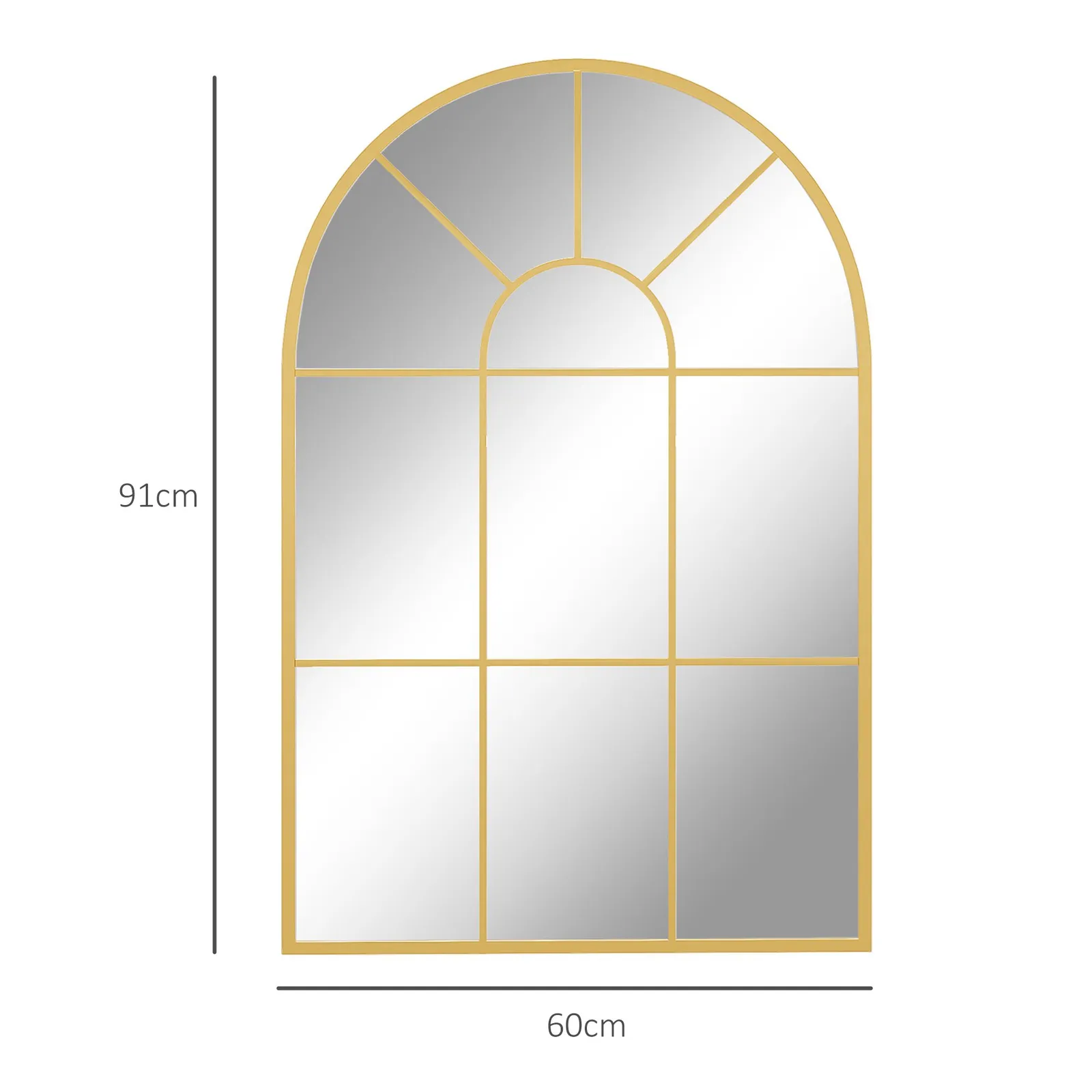 HOMCOM Modern Arched Window Wall Mirror for Bedroom, 91x60cm, Gold Tone 3