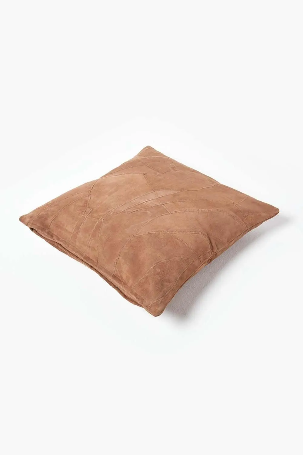 Homescapes Real Leather Suede Cushion with Feather Filling in Tan 3