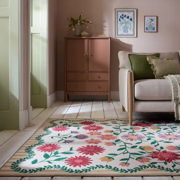 Scallop Washable Floral Border Rug 1