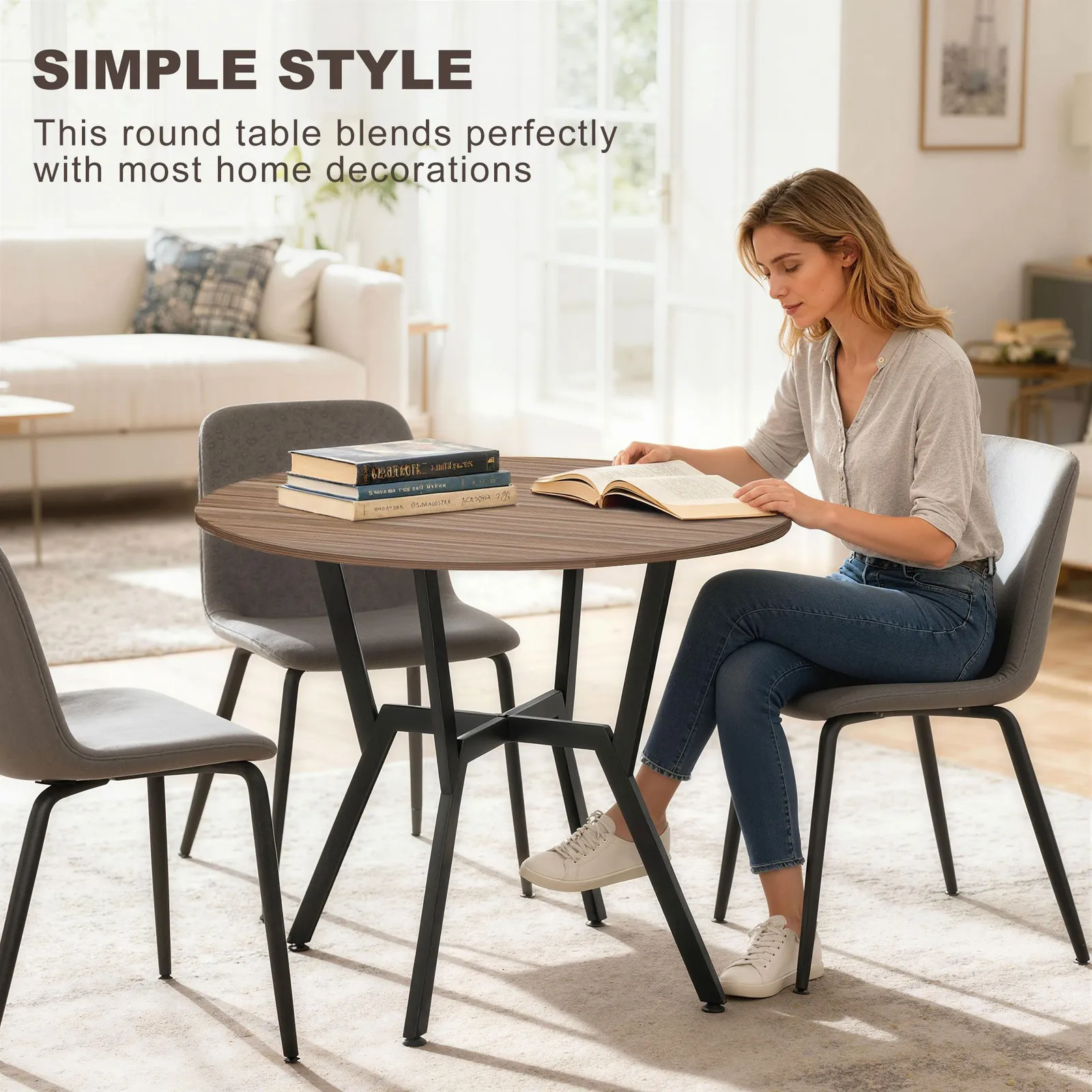 HOMCOM Dining Table with Round Top Steel Legs for Kitchen Dining Room Brown 4