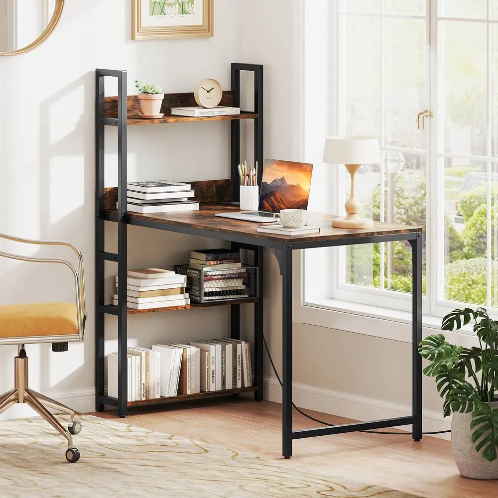Costway Computer Desk 120 CM Study Writing Desk with Charging Station-Brown in Brown 4
