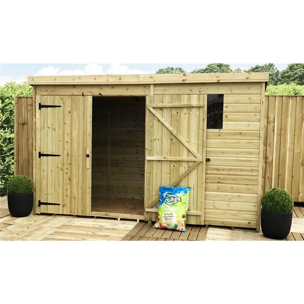 Marlborough 10 x 6 Pressure Treated Pent Garden Shed with Double Doors in Natural 6