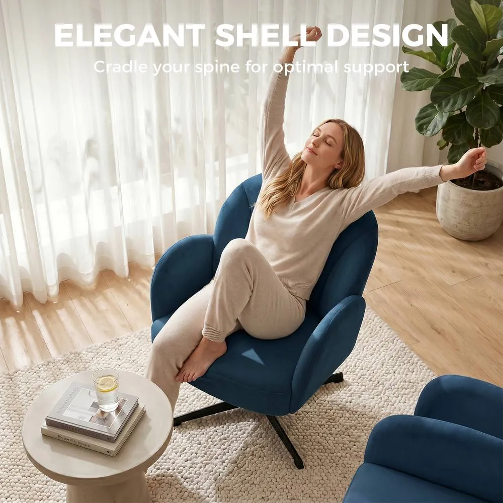 HOMCOM Modern Accent Chair, Shell Swivel Armchair, Velvet-Feel Fabric in Dark Blue 4