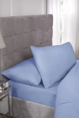 New Edge Blinds Percale Collection 180 Thread Count Percale Fitted Sheet in Blue