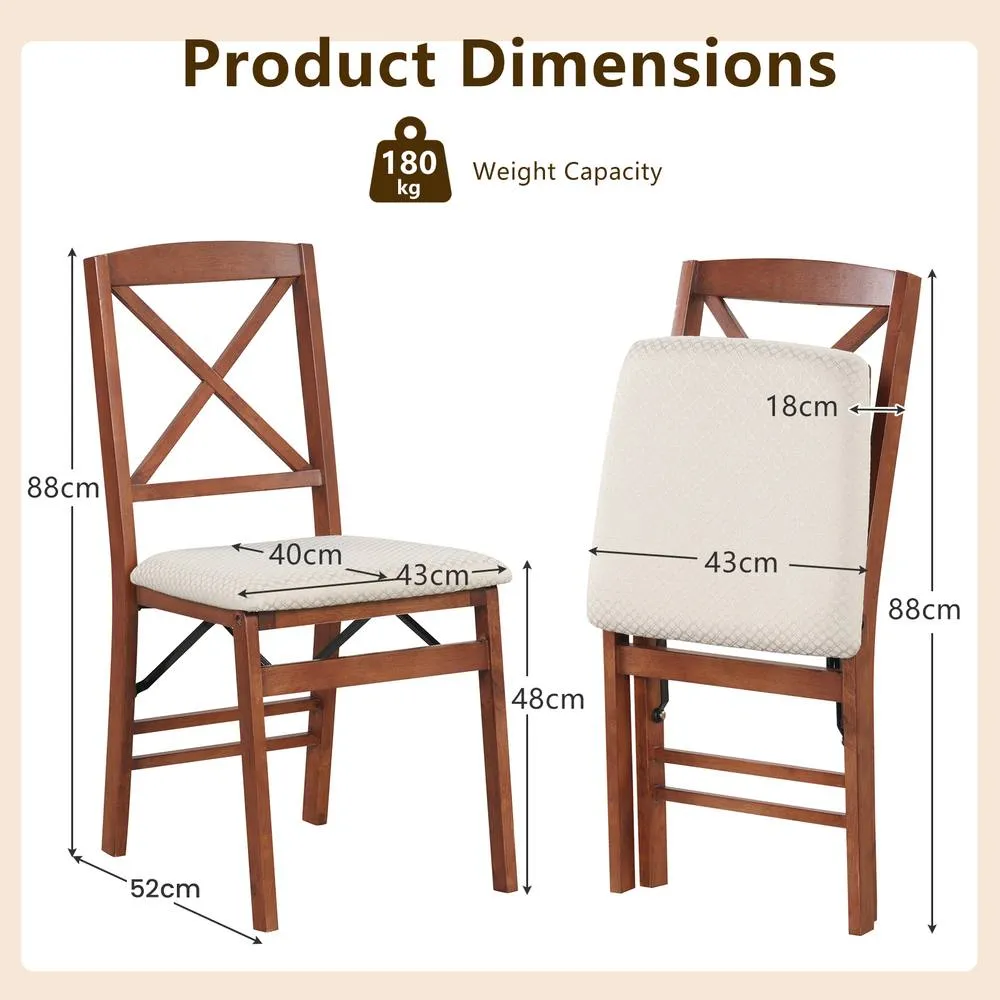 Costway Folding Dining Chairs Set of 2 Kitchen Side Chairs W/Padded Seat in Walnut 2