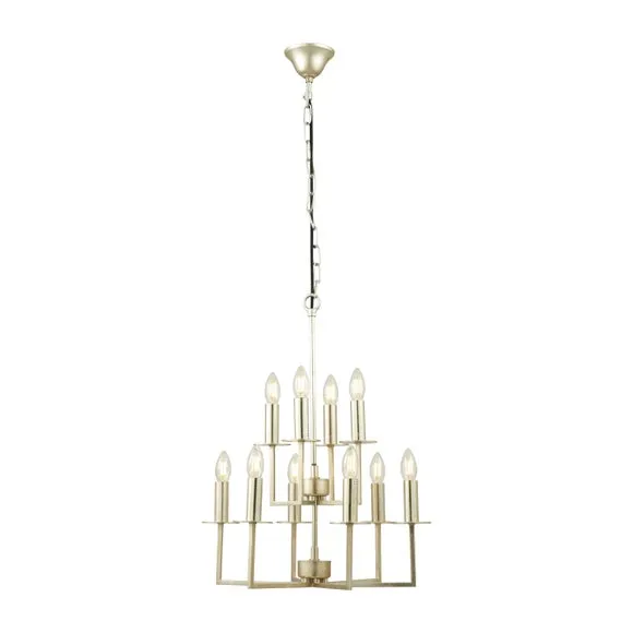 Giry Antique Silver Leaf Metal 10 Light Chandelier 2