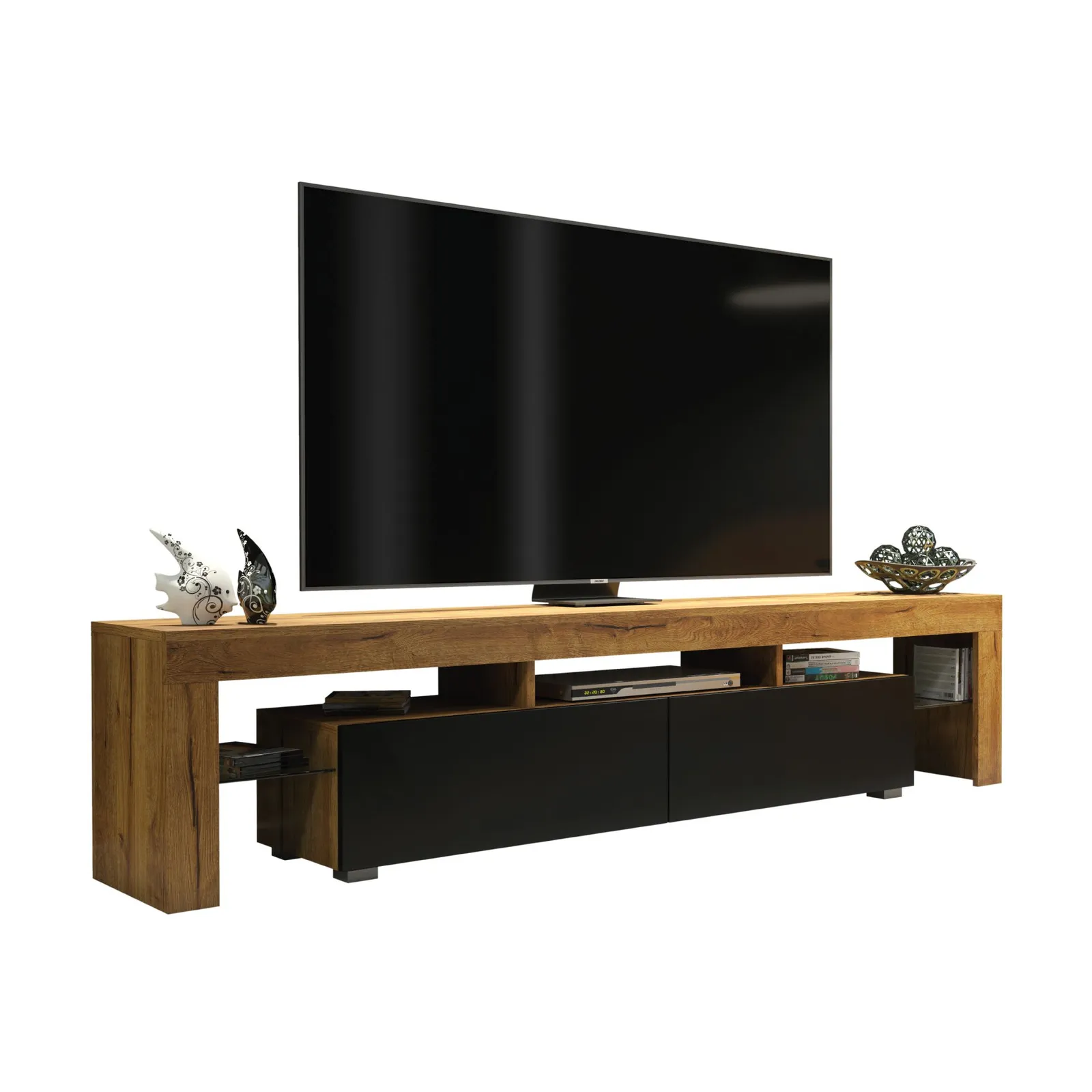 Creative Furniture TV Unit 200cm Modern - Oak with Matt Black Doors in Brown 5