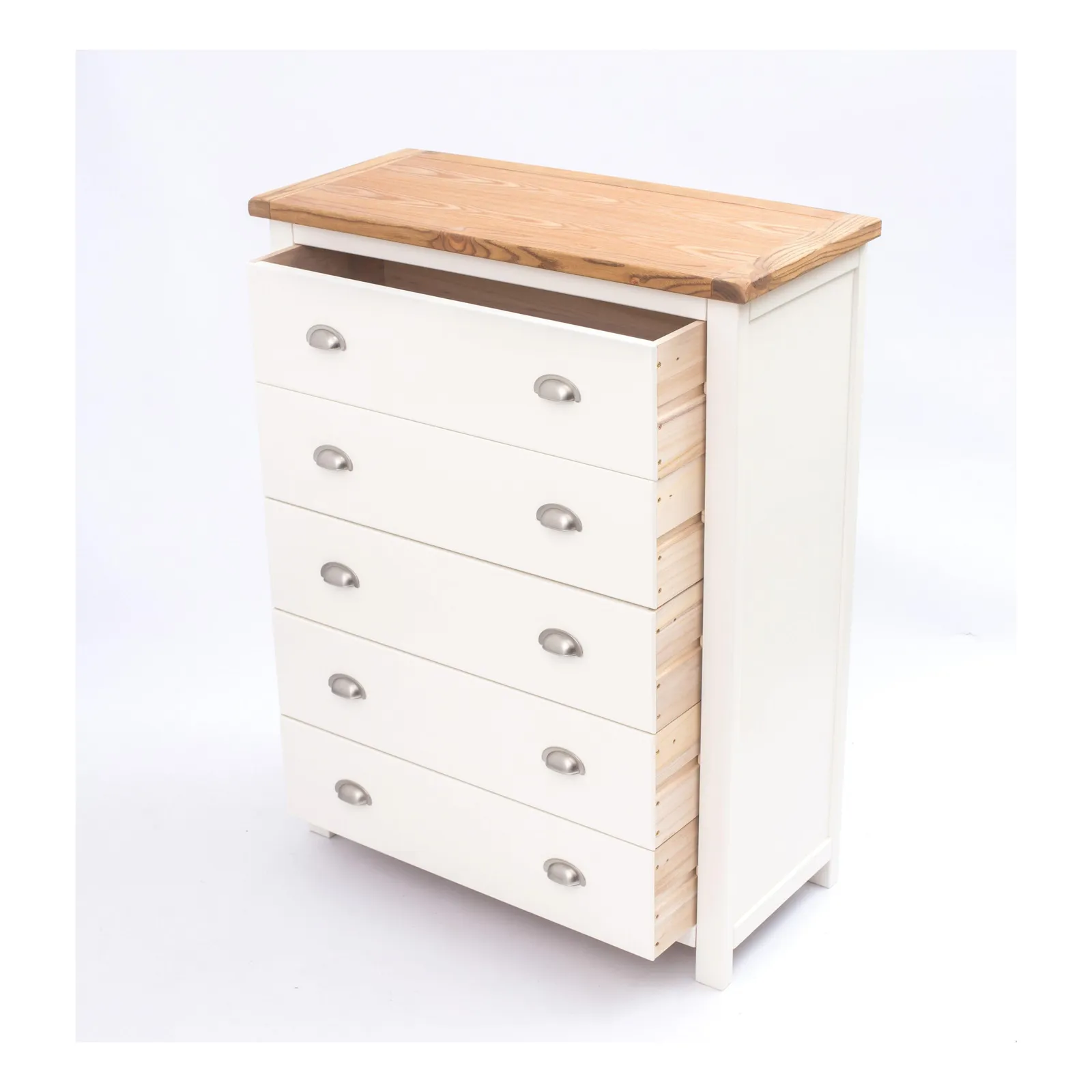Cabinet Bits Lovere 5 Drawer Chest of Drawers Chrome Cup Handle in Off-White 5