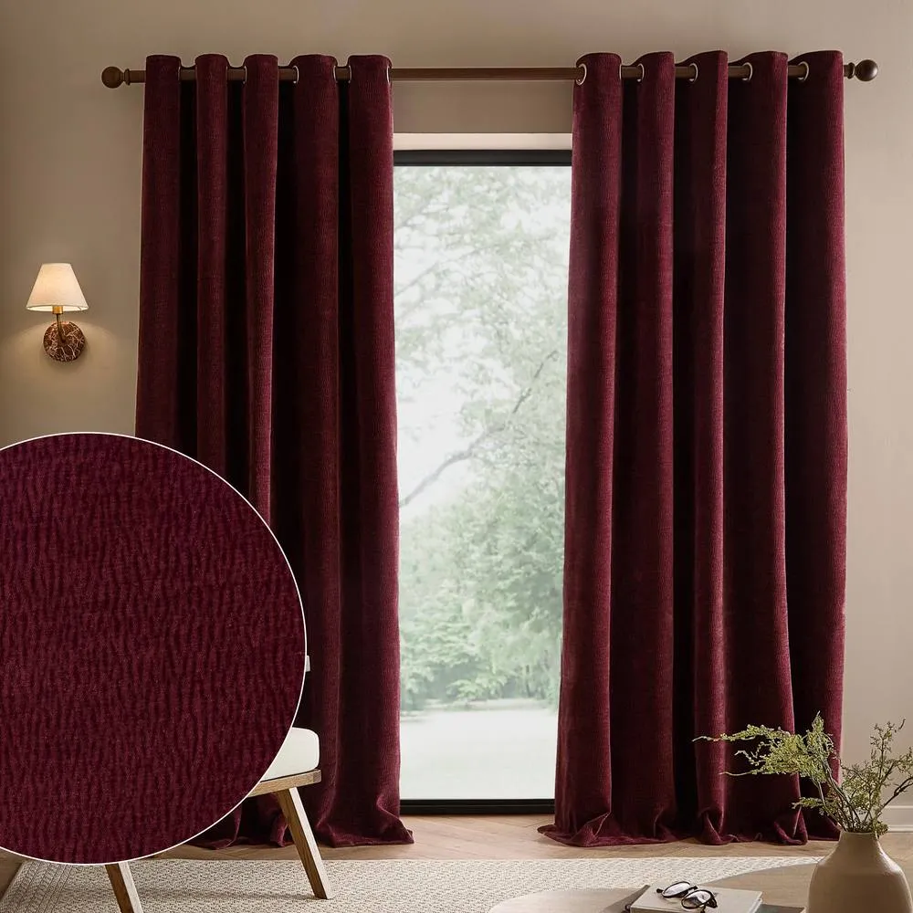 Yard Heath Washed Velvet Fully Lined Eyelet Curtain Pair in Wine 1