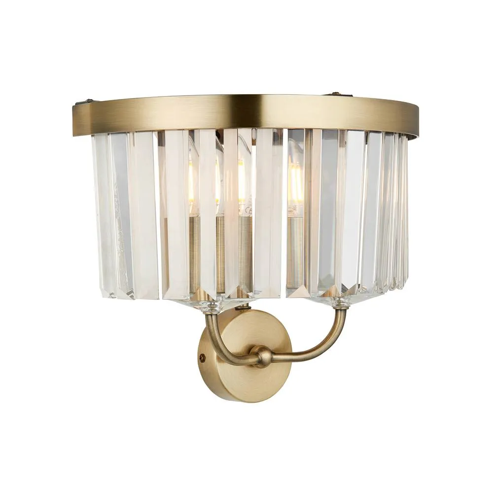 Netlighting Ascoli Wall Lamp Antique Brass Plate & Clear Cut Glass 2 x 6W LED E14 in Bronze