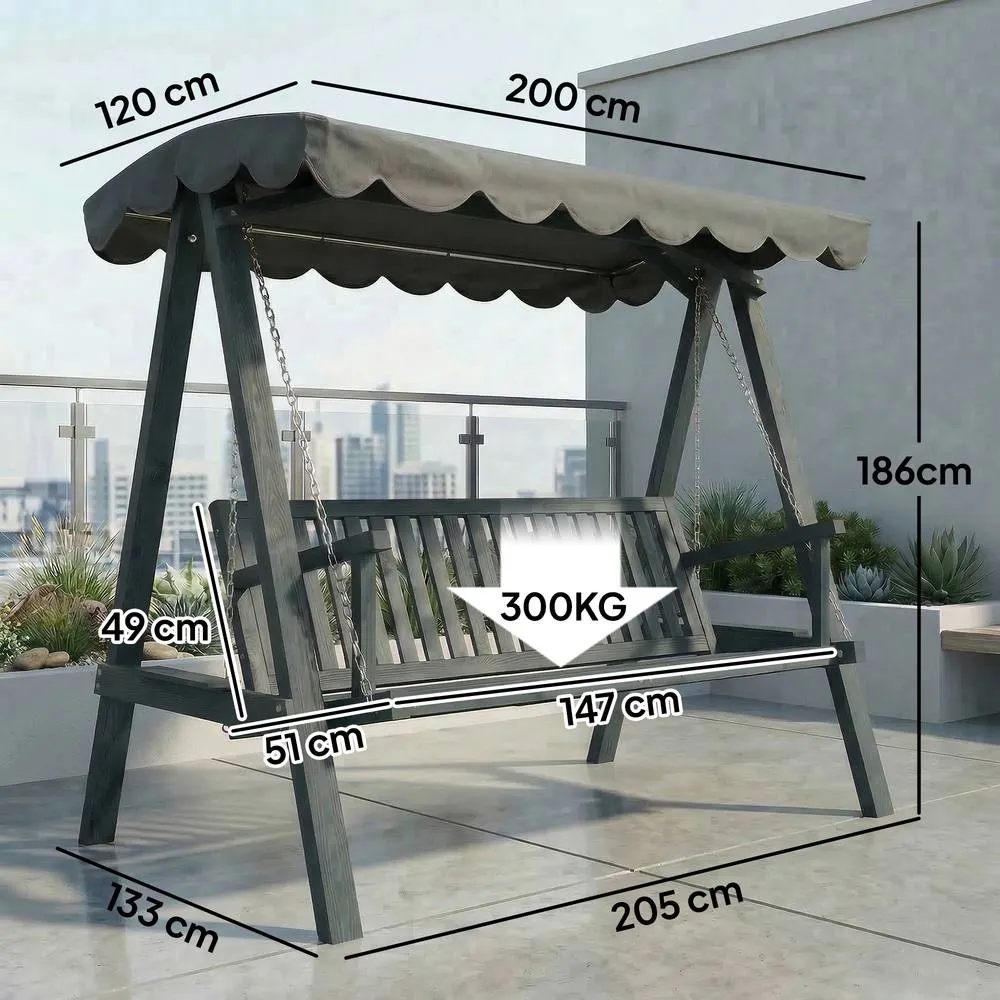 OUTSUNNY 3 Seater Garden Swing Seat with Canopy, Grey 3