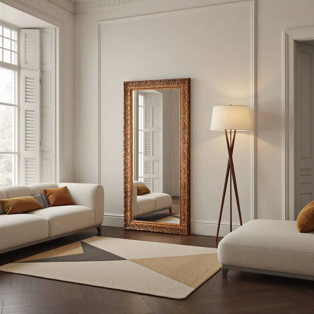Yearn Mirrors Carved Framed Bevelled Full Length Mirror Gold 169x77cm 3