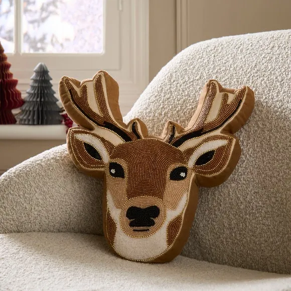 Beaded Deer Head Cushion