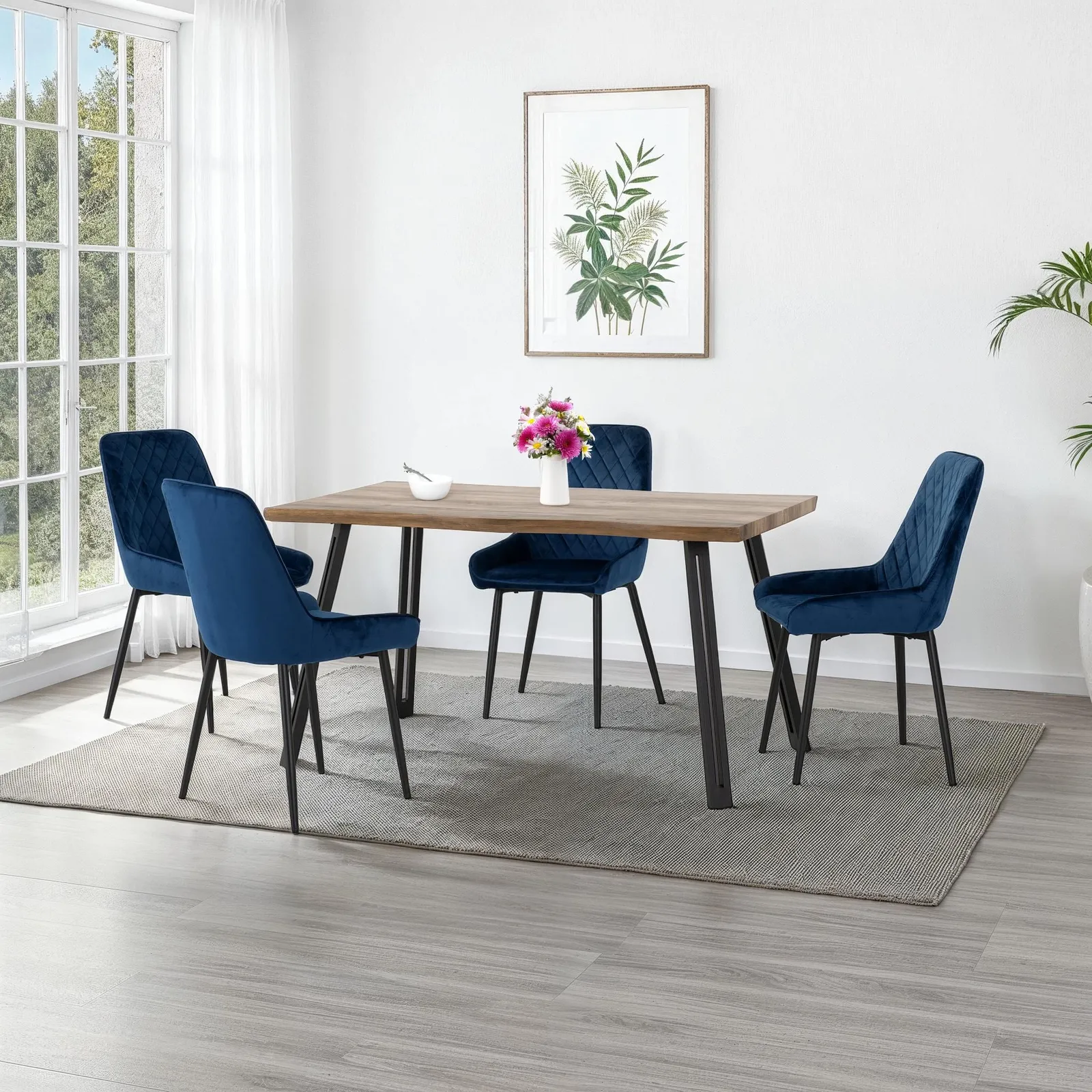 Seconique Quebec Wave Edge Dining Set with Avery Chairs in Blue 1