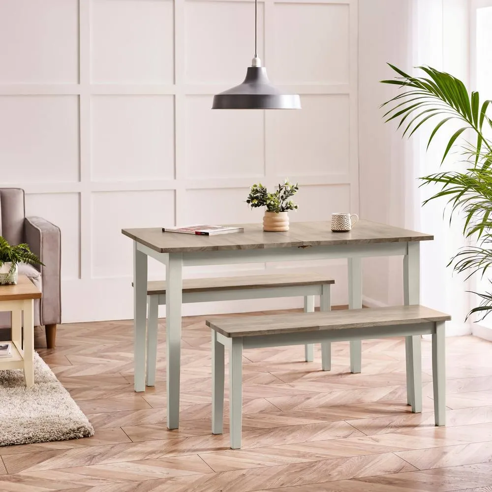 FurnitureboxUK Salcombe Extending Light Grey Wooden Table & 2 Tenby Benches