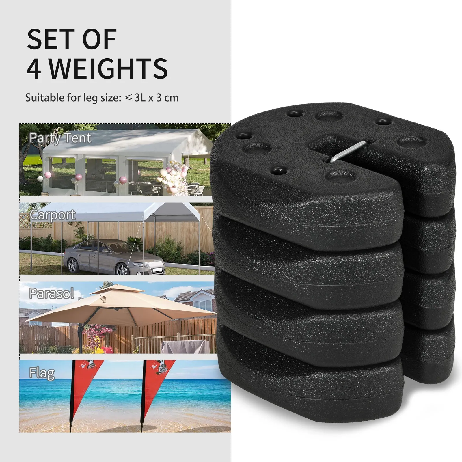 OUTSUNNY 12KG Gazebo Weights Set of 4 with Reinforce Pins for Canopies Marquees Tents in Black 4