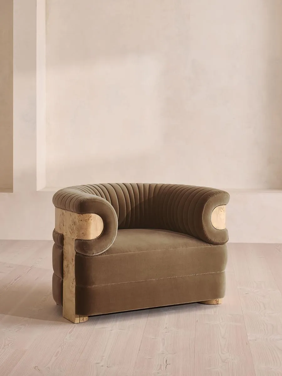 Caleb Armchair, Blonde Burl, Velvet, Truffle